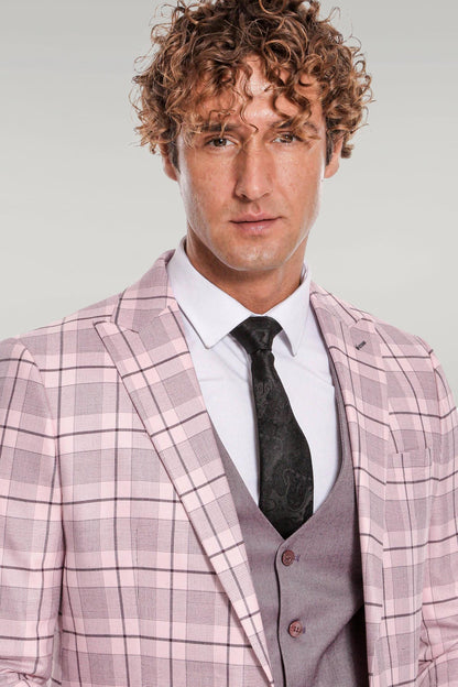 KOALA SYDNEY Checked Slim Fit Pink Men Suit