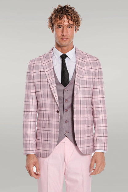 KOALA SYDNEY Checked Slim Fit Pink Men Suit