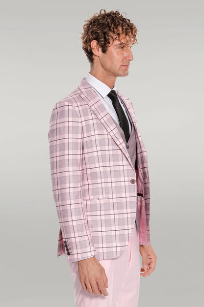 KOALA SYDNEY Checked Slim Fit Pink Men Suit