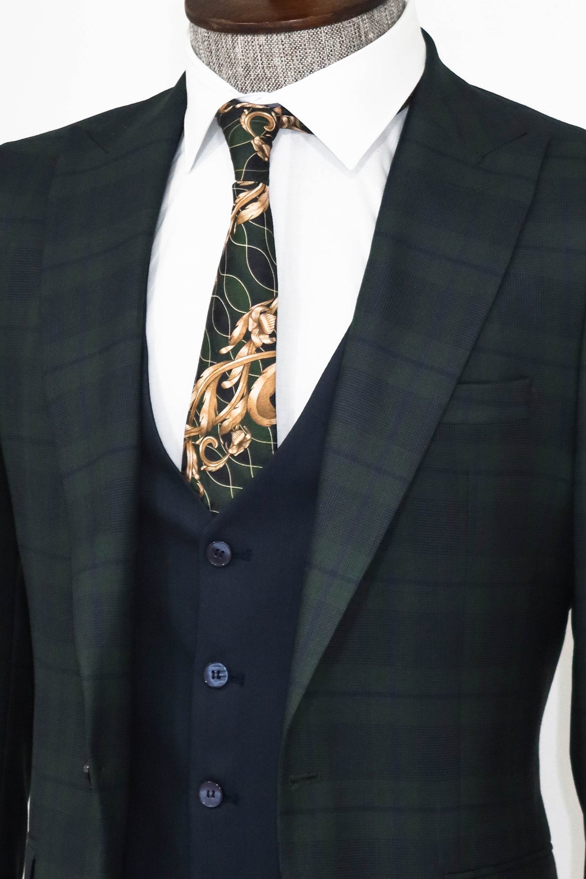 Slim Fit Checked Green Men Suit -