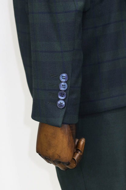 Slim Fit Checked Green Men Suit -