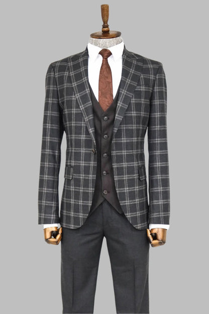 KOALA SYDNEY Checked Patterned Slim Fit Black Men Suit