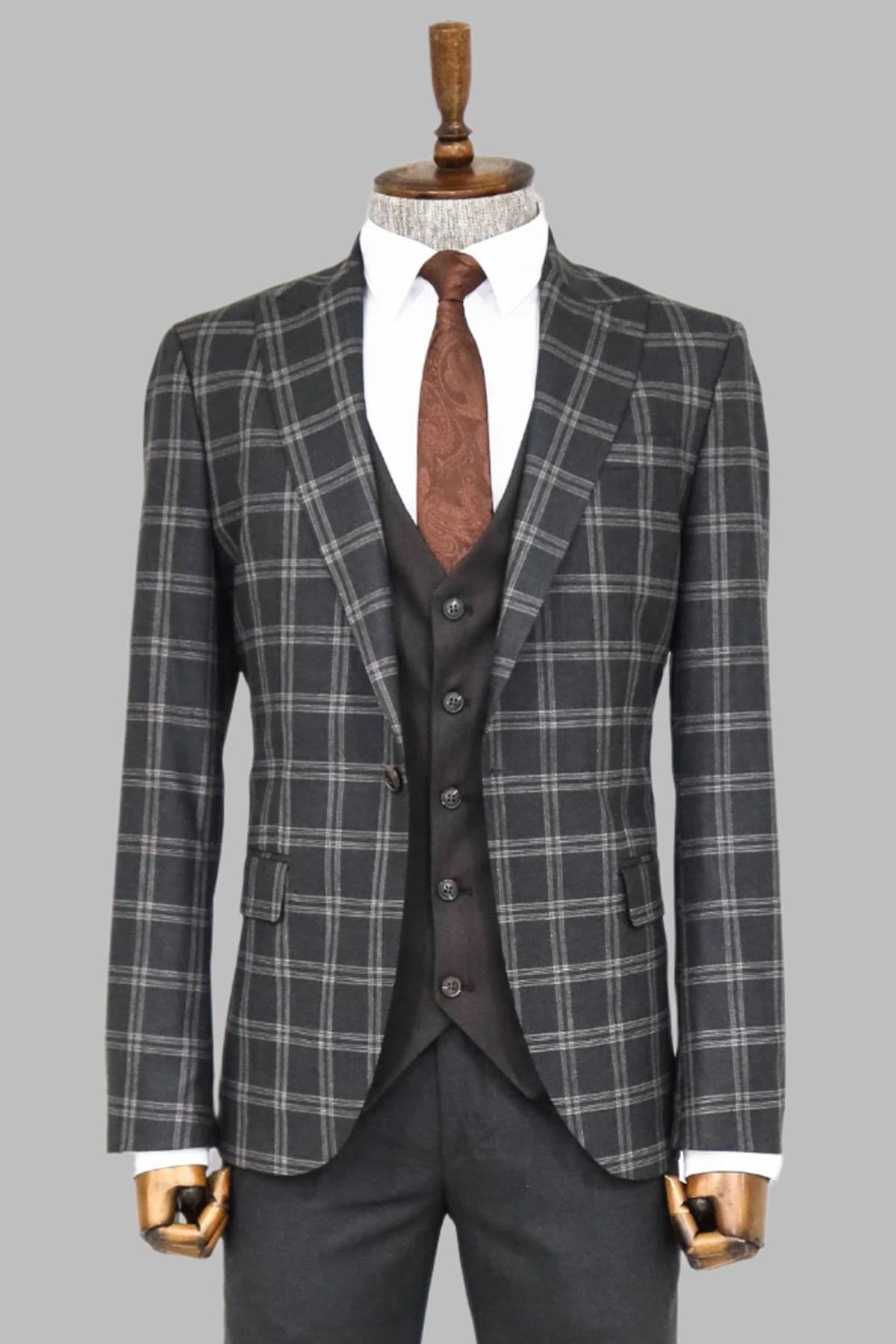 KOALA SYDNEY Checked Patterned Slim Fit Black Men Suit