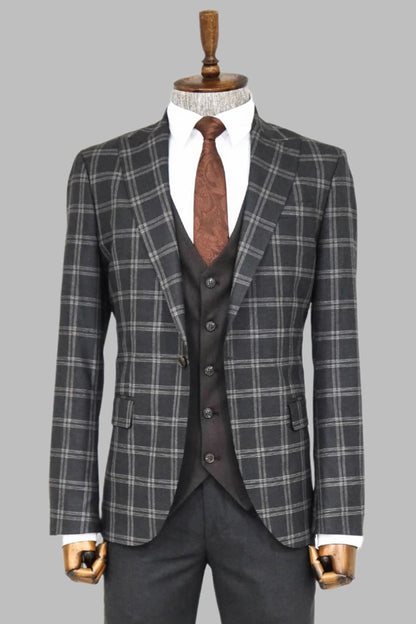 KOALA SYDNEY Checked Patterned Slim Fit Black Men Suit