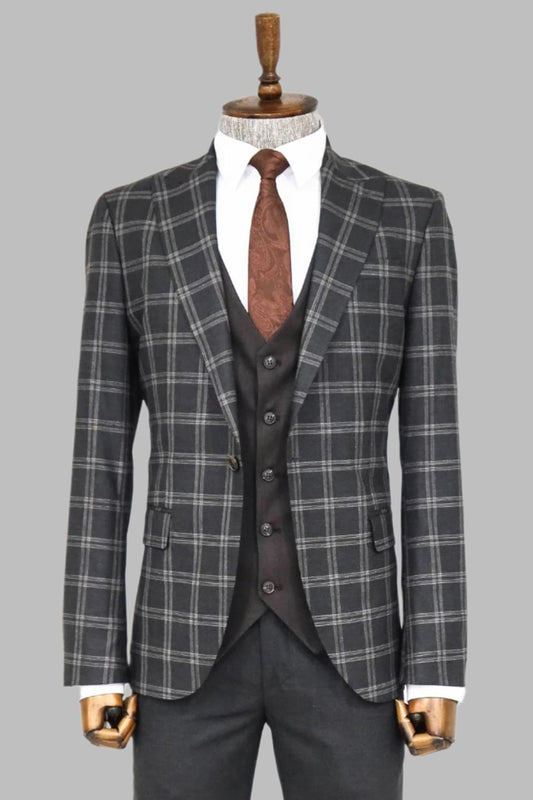KOALA SYDNEY  Checked Patterned Slim Fit Black Men Suit -