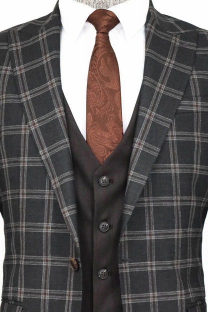 KOALA SYDNEY Checked Patterned Slim Fit Black Men Suit