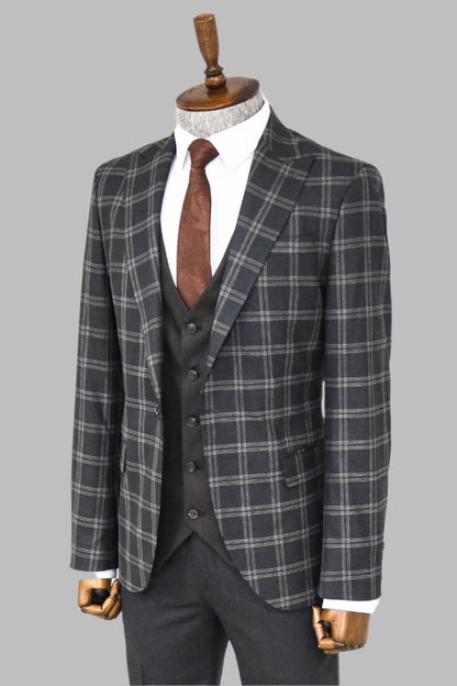 KOALA SYDNEY Checked Patterned Slim Fit Black Men Suit