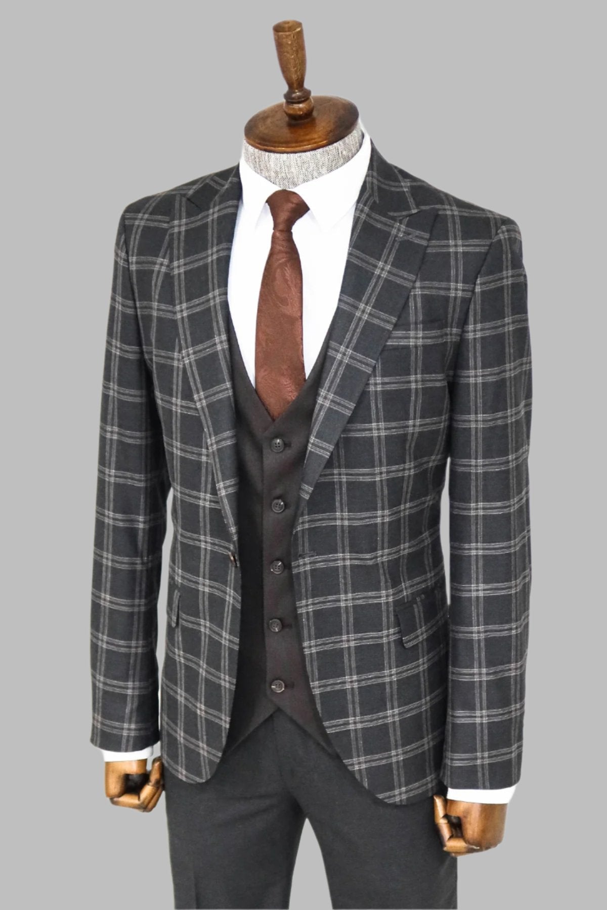 KOALA SYDNEY Checked Patterned Slim Fit Black Men Suit