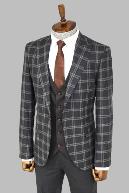 KOALA SYDNEY Checked Patterned Slim Fit Black Men Suit