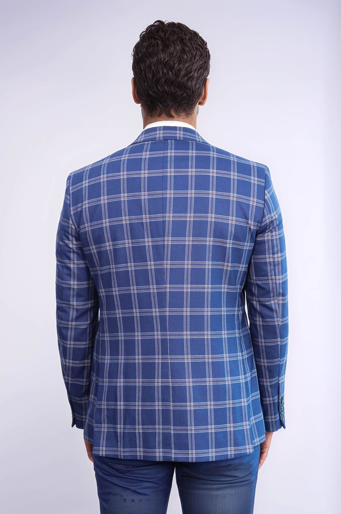 KOALA SYDNEY  Slim Fit Vested Peak Lapel Checked Navy Blue Men Combination Suit