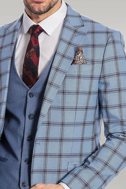 KOALA SYDNEY Checked Patterned Slim Fit Blue Men Suit