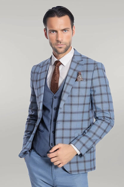 KOALA SYDNEY Checked Patterned Slim Fit Blue Men Suit