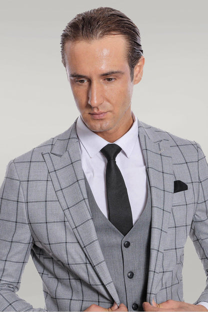 KOALA SYDNEY Checked Patterned Slim Fit Grey Men Suit