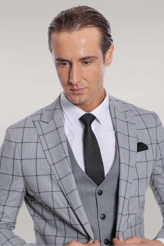 KOALA SYDNEY Checked Patterned Slim Fit Grey Men Suit