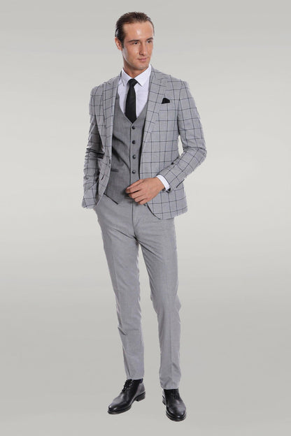 KOALA SYDNEY Checked Patterned Slim Fit Grey Men Suit
