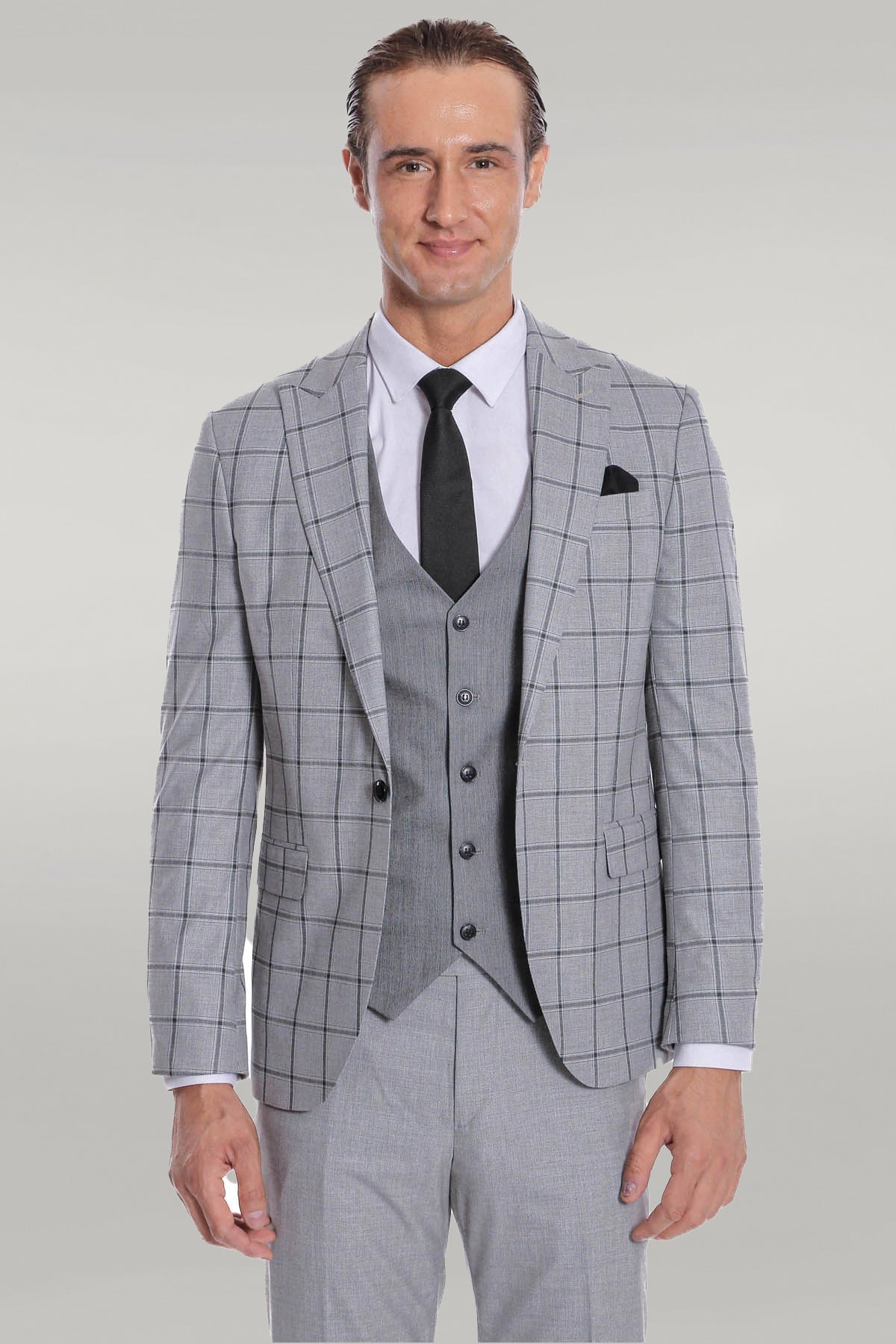 KOALA SYDNEY Checked Patterned Slim Fit Grey Men Suit