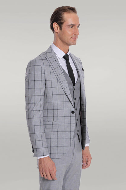KOALA SYDNEY Checked Patterned Slim Fit Grey Men Suit