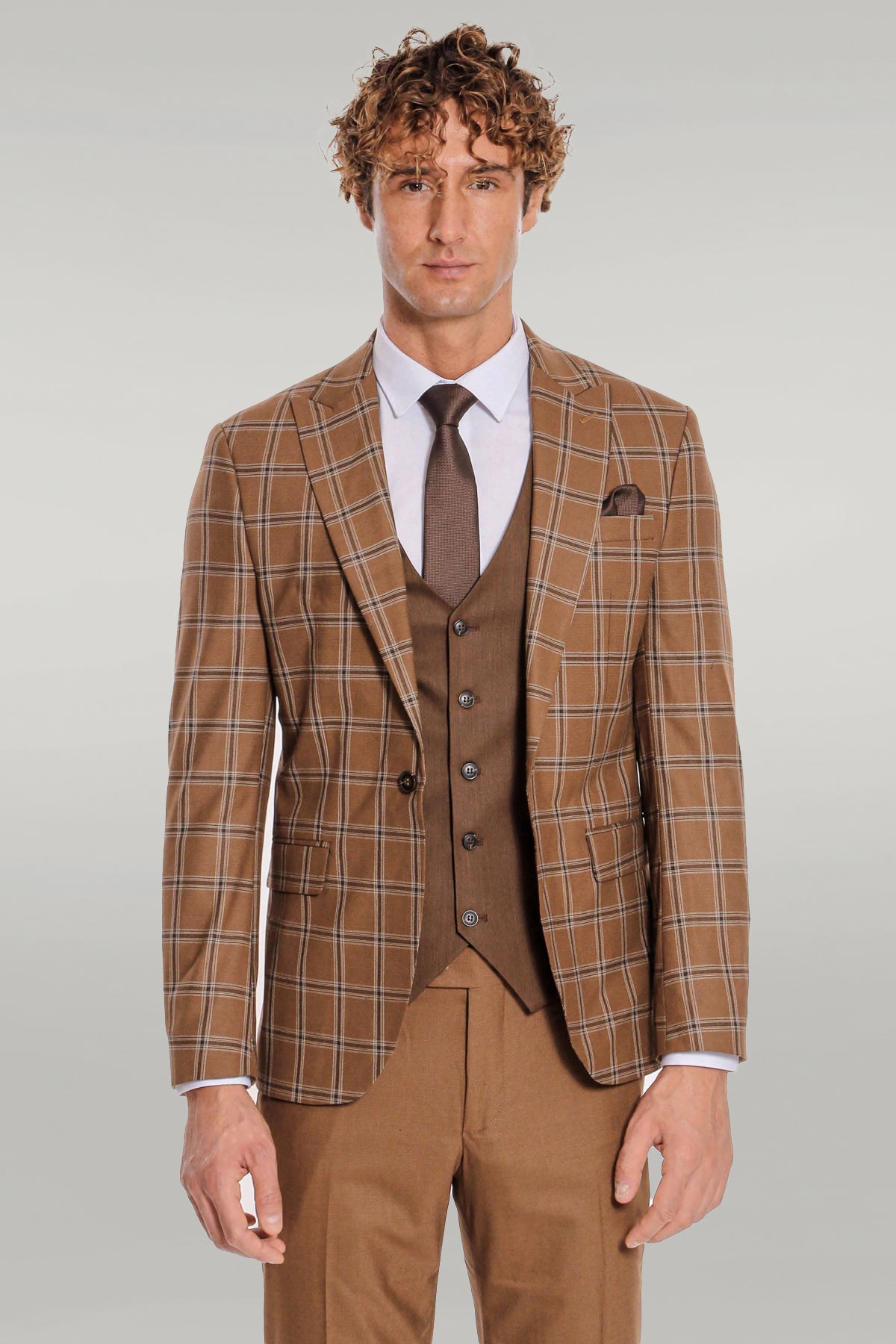 KOALA SYDNEY Checked Patterned Slim Fit Brown Men Suit