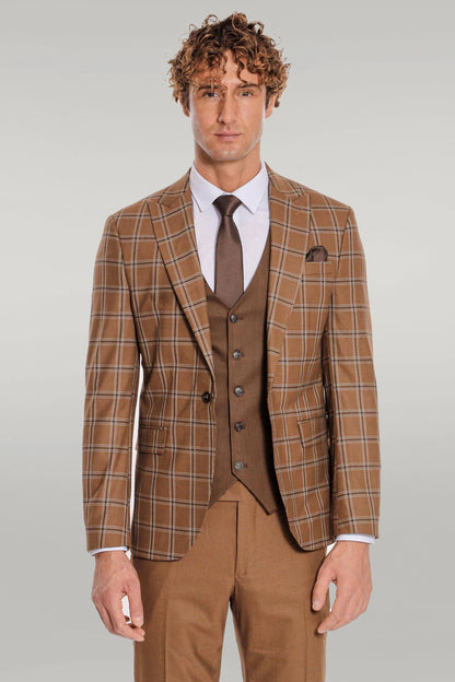 KOALA SYDNEY Checked Patterned Slim Fit Brown Men Suit