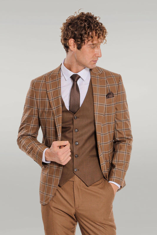 KOALA SYDNEY Checked Patterned Slim Fit Brown Men Suit