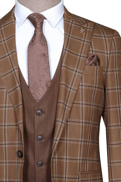 KOALA SYDNEY  Brown Plaid Suit, White Shirt, and Tie Look - Modern Business Elegance