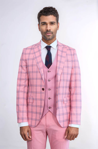 KOALA SYDNEY Checked Patterned Slim Fit Pink Men Suit