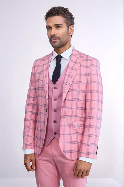 KOALA SYDNEY Checked Patterned Slim Fit Pink Men Suit