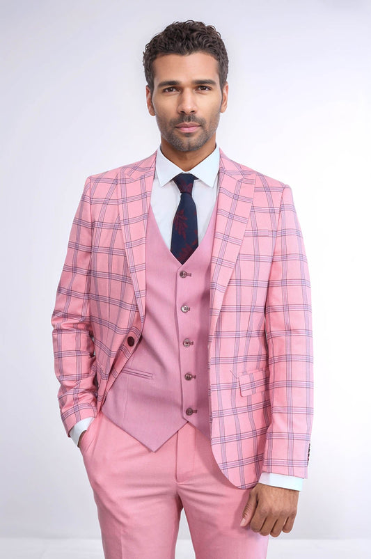 KOALA SYDNEY Checked Patterned Slim Fit Pink Men Suit