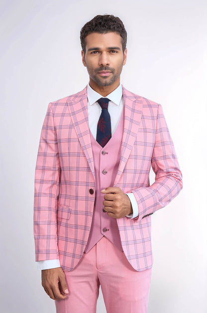 KOALA SYDNEY Checked Patterned Slim Fit Pink Men Suit