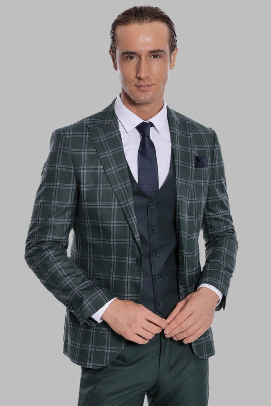 KOALA SYDNEY Checked Patterned Slim Fit Green Men Suit
