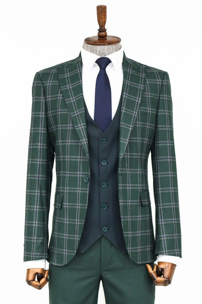 KOALA SYDNEY  Checked Patterned Slim Fit Green Men Suit and Shirt Combination -