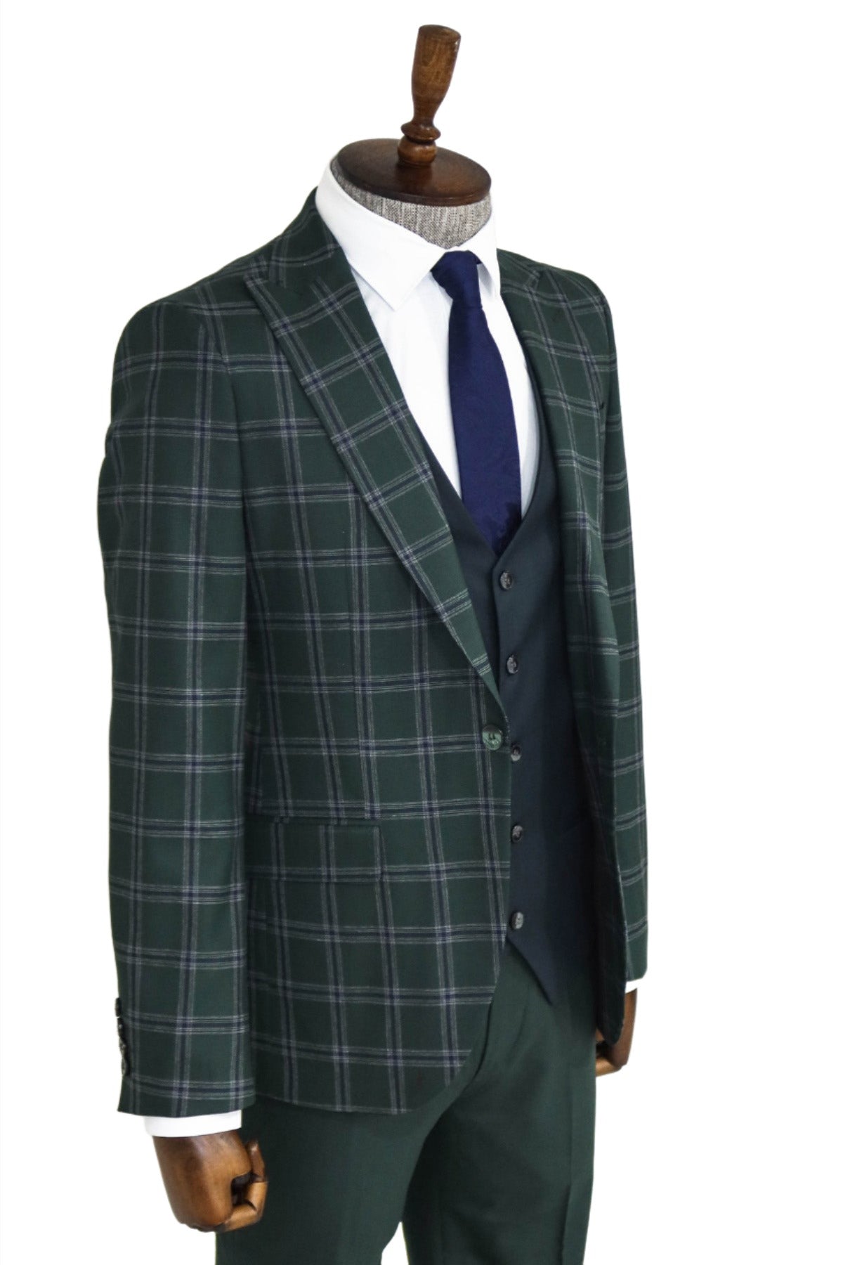 KOALA SYDNEY  Checked Patterned Slim Fit Green Men Suit and Shirt Combination -
