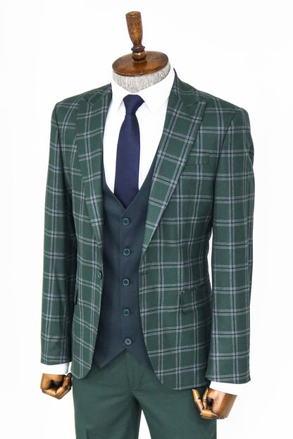 KOALA SYDNEY  Checked Patterned Slim Fit Green Men Suit and Shirt Combination -