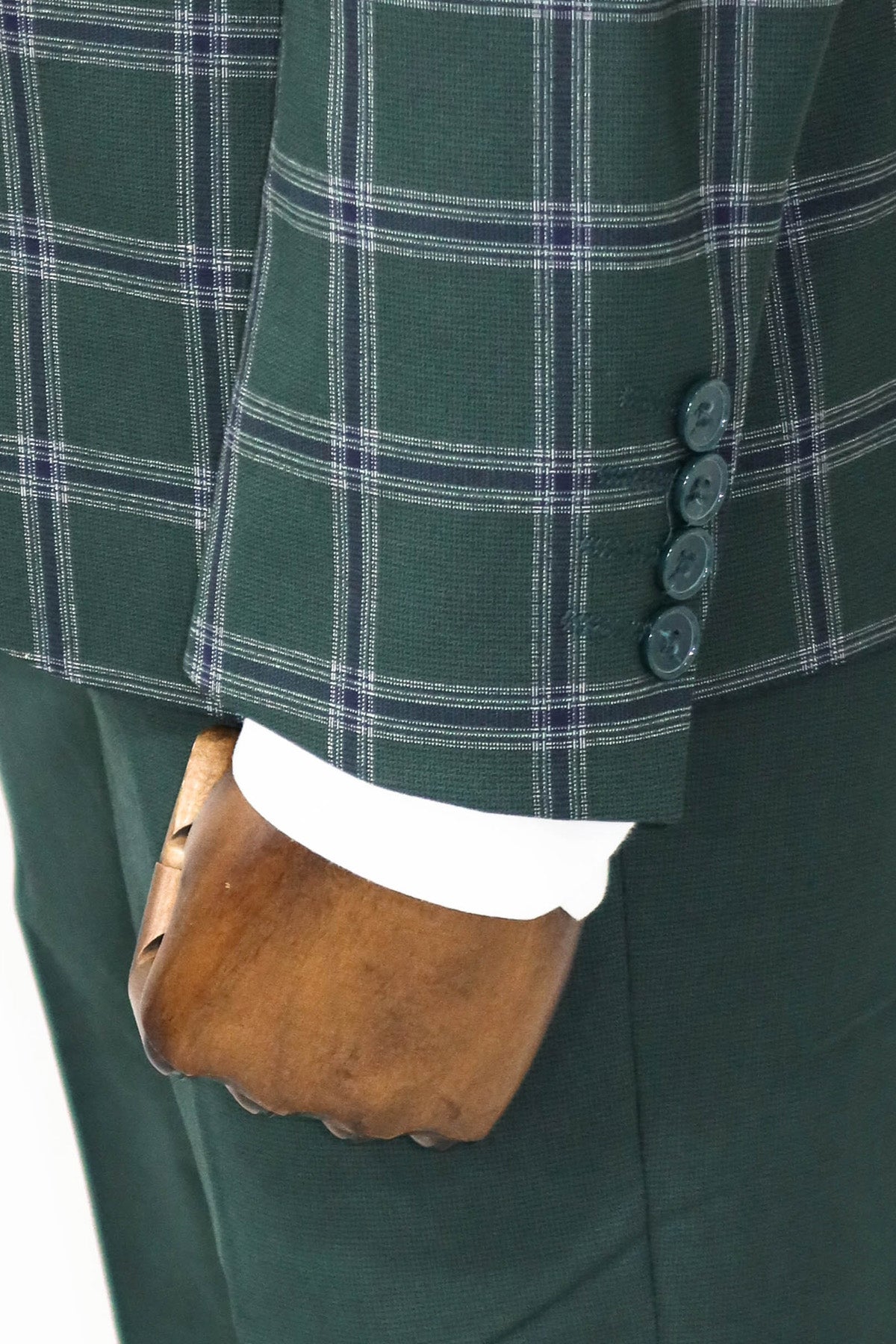 Checked Patterned Slim Fit Green Men Suit and Shirt Combination