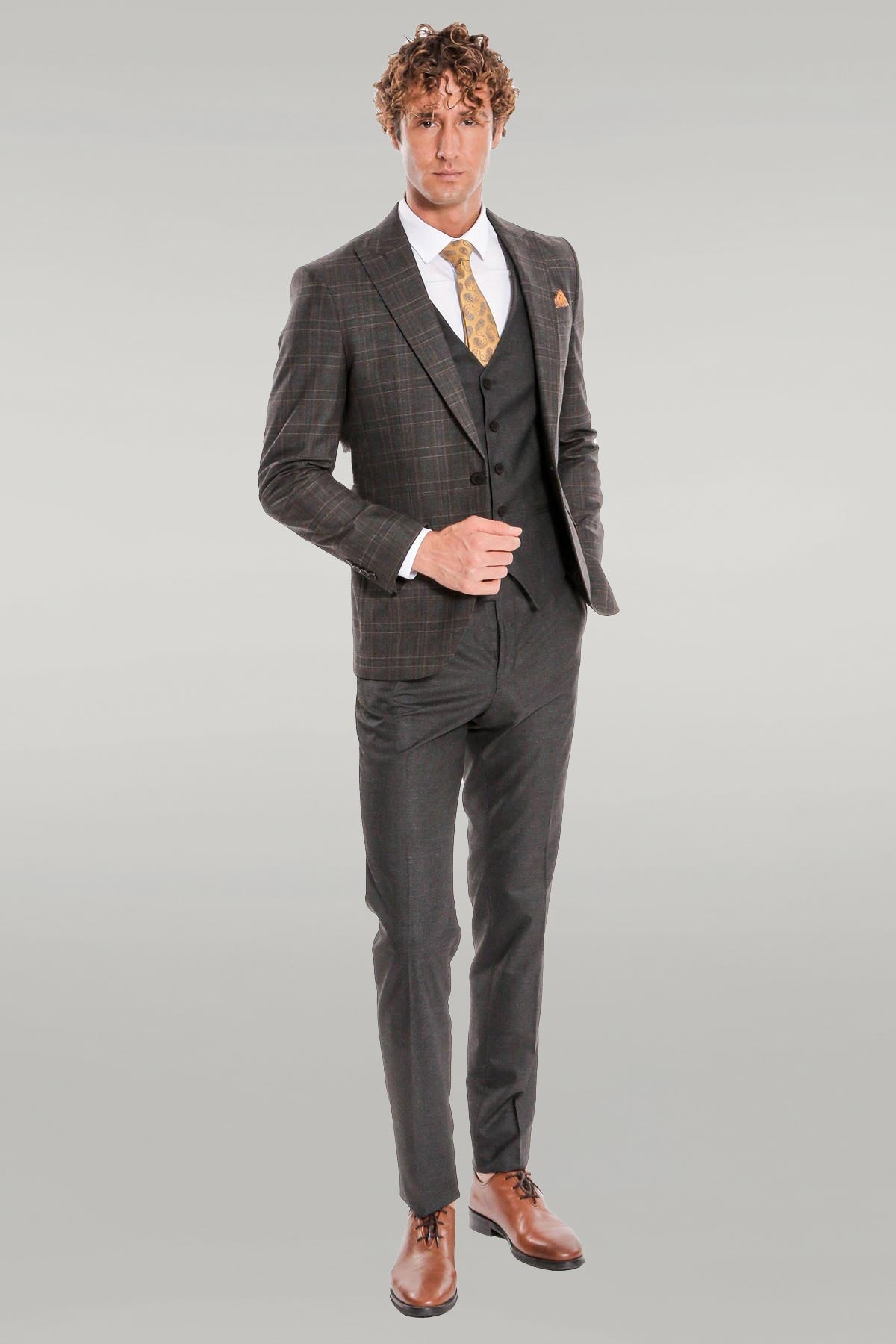 KOALA SYDNEY Checked Slim Fit Anthracite Men Suit