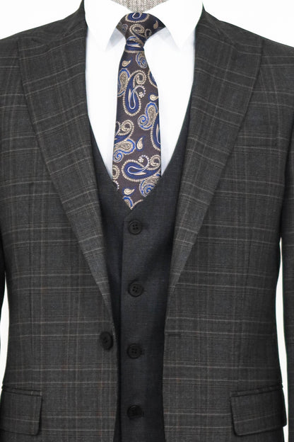 Checked Slim Fit Anthracite Men Suit and Shirt Combination