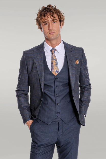 KOALA SYDNEY Checked Slim Fit Navy Blue Men Suit