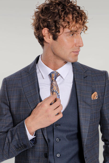 KOALA SYDNEY Checked Slim Fit Navy Blue Men Suit