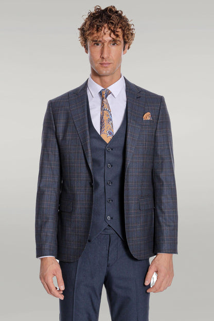 KOALA SYDNEY Checked Slim Fit Navy Blue Men Suit