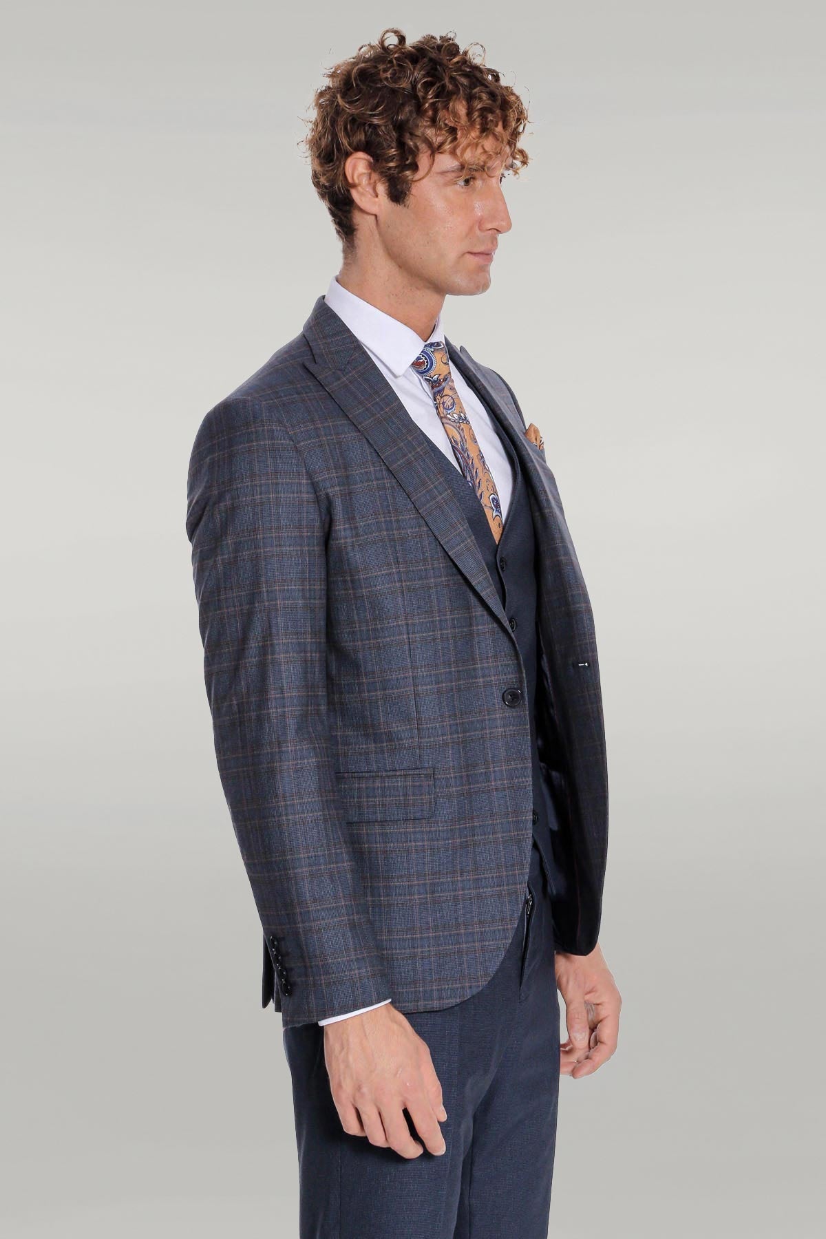 KOALA SYDNEY Checked Slim Fit Navy Blue Men Suit