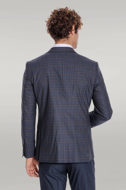 KOALA SYDNEY Checked Slim Fit Navy Blue Men Suit