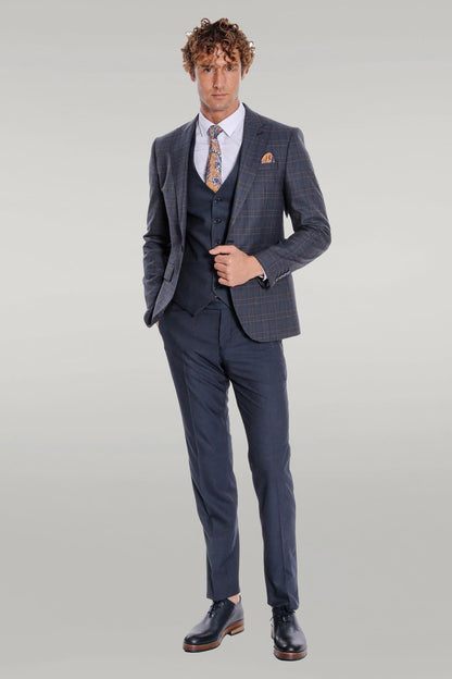 KOALA SYDNEY Checked Slim Fit Navy Blue Men Suit