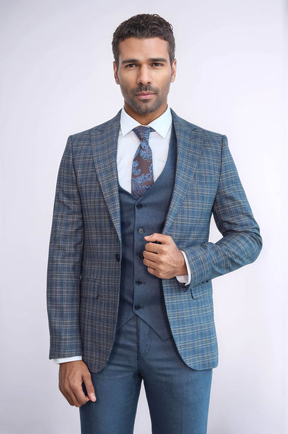 KOALA SYDNEY Checked Slim Fit Blue Men Suit