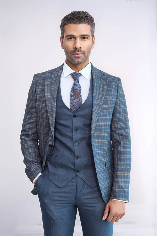 KOALA SYDNEY Checked Slim Fit Blue Men Suit