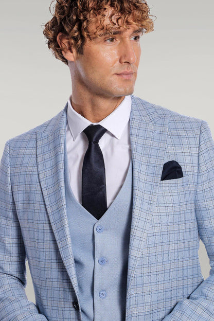 KOALA SYDNEY Checked Slim Fit Light Blue Men Suit