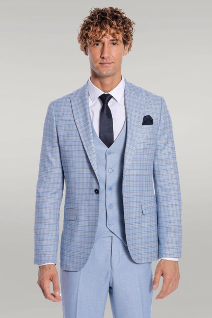 KOALA SYDNEY Checked Slim Fit Light Blue Men Suit