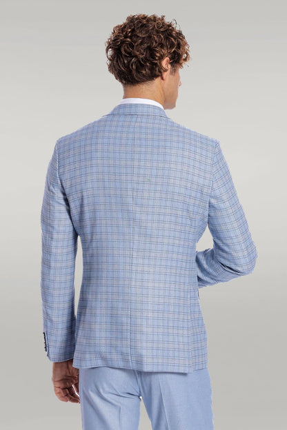 KOALA SYDNEY Checked Slim Fit Light Blue Men Suit