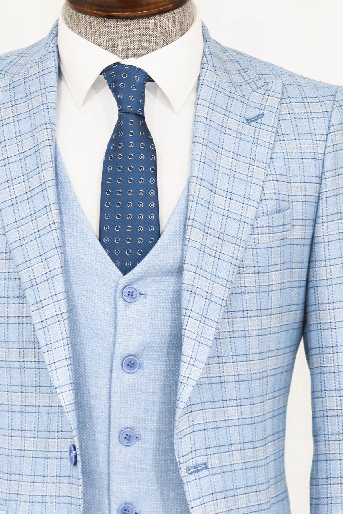 Checked Slim Fit Light Blue Men Suit and Shirt Combination-