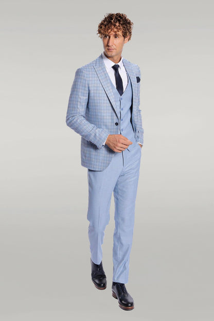 KOALA SYDNEY Checked Slim Fit Light Blue Men Suit