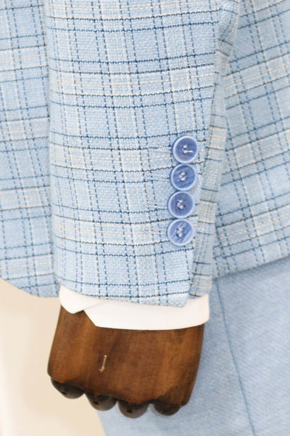 Checked Slim Fit Light Blue Men Suit and Shirt Combination-